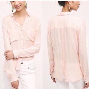 Anthropologie Cloth & Stone blush pink button down blouse size M high low